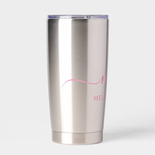 Modern Roze Elegant Script Initiaal Monogram Geïsoleerde Drinkbeker (Voorkant)