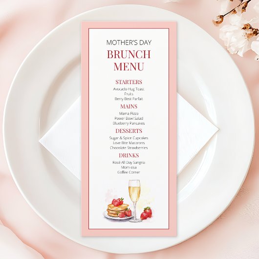 Modern Roze Elegante Eenvoudige Moederdag Brunch Menu
