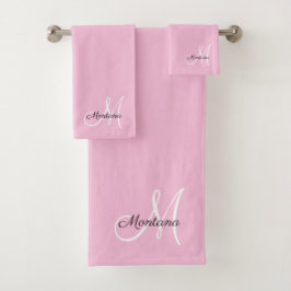 Modern roze ellegant monogram script  bad handdoek