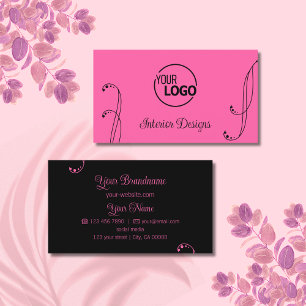 Modern Roze en Black Ornamental met  Logo Visitekaartje
