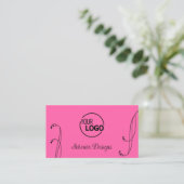 Modern Roze en Black Ornamental met  Logo Visitekaartje (Staand voorkant)