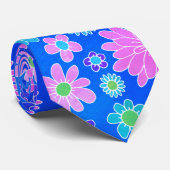 Modern roze en blauw Daisy Bloemenpatroon Stropdas (Opgerold)