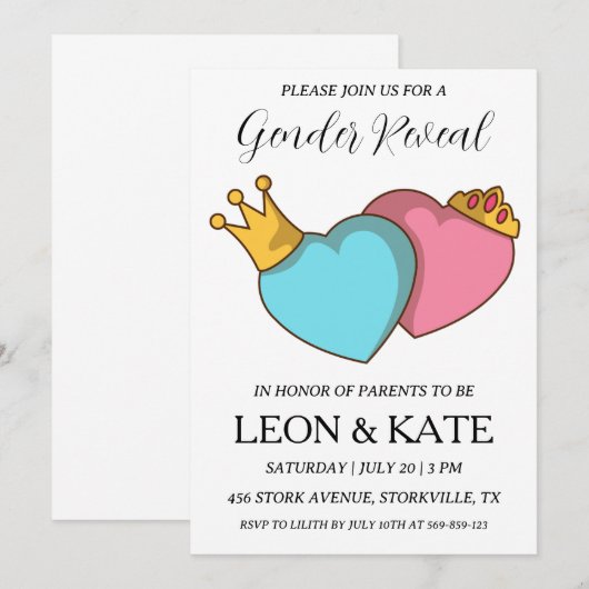 Modern roze en blauw geslacht onthullen uitnodigin kaart (Voorkant / Achterkant)