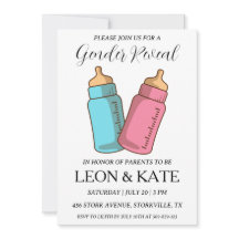 Modern roze en blauw geslacht onthullen uitnodigin