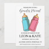 Modern roze en blauw geslacht onthullen uitnodigin kaart (Voorkant / Achterkant)