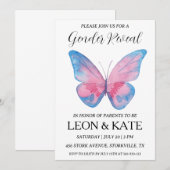 Modern roze en blauw geslacht onthullen uitnodigin kaart (Voorkant / Achterkant)