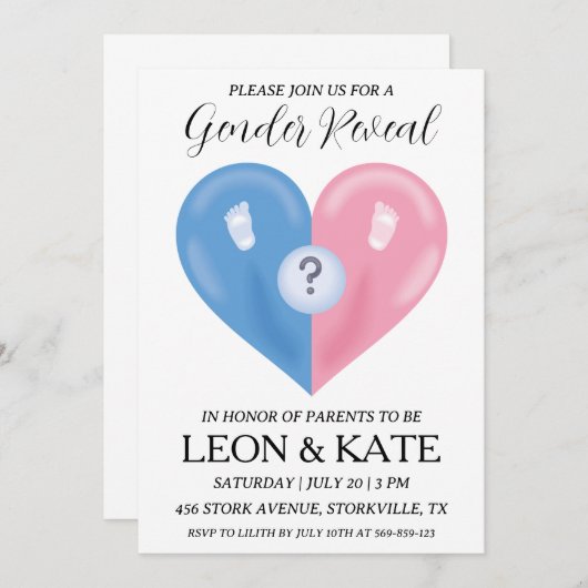 Modern roze en blauw geslacht onthullen uitnodigin kaart (Voorkant / Achterkant)