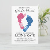 Modern roze en blauw geslacht onthullen uitnodigin kaart (Staand voorkant)