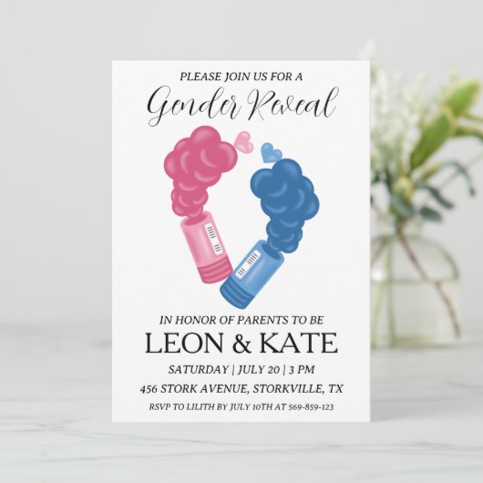 Modern roze en blauw geslacht onthullen uitnodigin kaart (Staand voorkant)