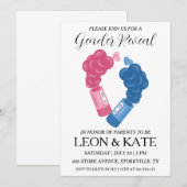 Modern roze en blauw geslacht onthullen uitnodigin kaart (Voorkant / Achterkant)