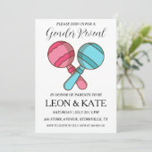 Modern roze en blauw geslacht onthullen uitnodigin kaart (Staand voorkant)