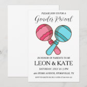 Modern roze en blauw geslacht onthullen uitnodigin kaart (Voorkant / Achterkant)