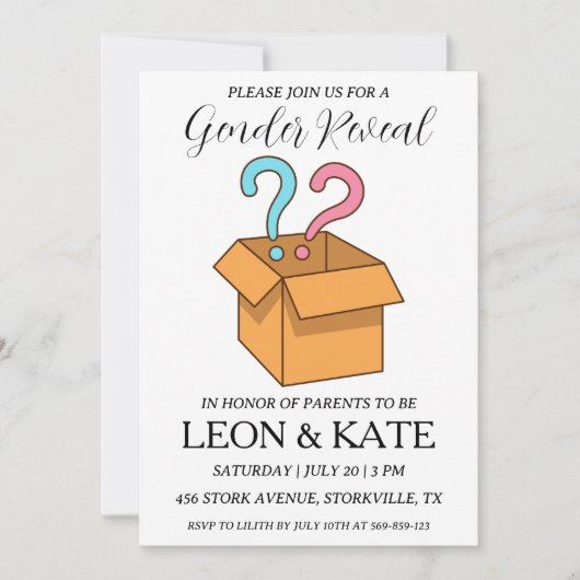 Modern roze en blauw geslacht onthullen uitnodigin kaart (Voorkant)