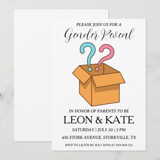 Modern roze en blauw geslacht onthullen uitnodigin kaart (Voorkant / Achterkant)