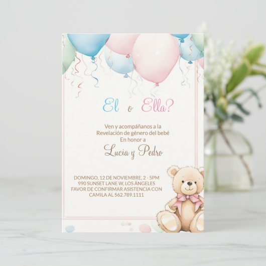 Modern Roze en Blauw Spaans Geslacht Onthullen Kaart (Staand voorkant)