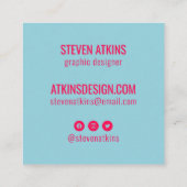 Modern roze en blauw uniek vet monogram initiaal vierkante visitekaartje (Achterkant)