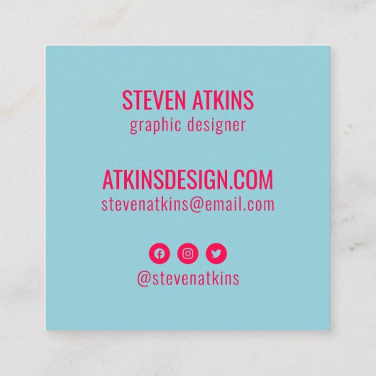 Modern roze en blauw uniek vet monogram initiaal vierkante visitekaartje (Achterkant)