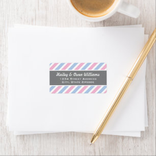 Modern Roze en Blauwe Stripes Return-adres Etiket