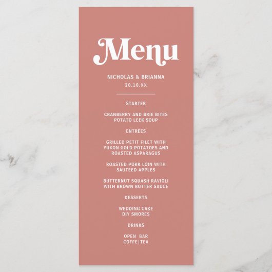 Modern roze en Bourgondische bruiloft thema Menu (Voorkant)