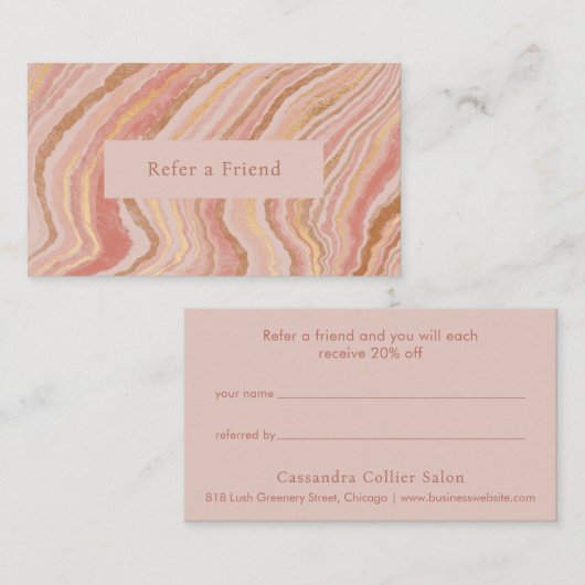 Modern roze en goud Abstract Elegant Aanbevelingskaartje (Voorkant / Achterkant)