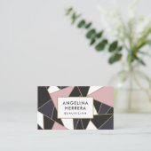 Modern roze en goud geometrisch kleurenblok mozaïe visitekaartje (Staand voorkant)