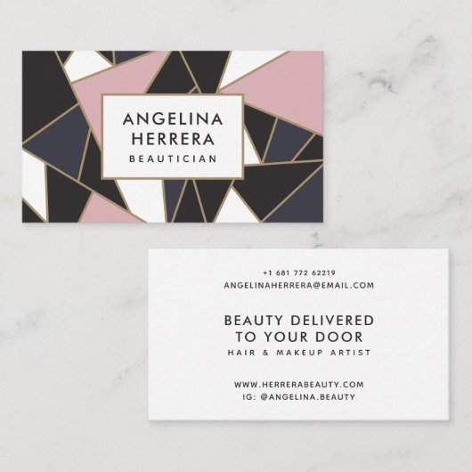 Modern roze en goud geometrisch kleurenblok mozaïe visitekaartje (Voorkant / Achterkant)