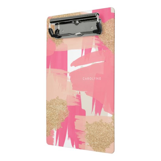 Modern Roze en Goud Glitter Abstract Mini Klembord (Angled2)