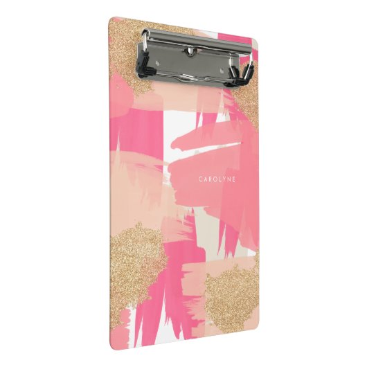 Modern Roze en Goud Glitter Abstract Mini Klembord (Schuin)
