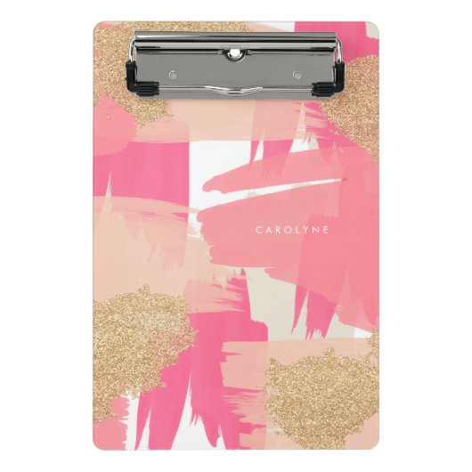Modern Roze en Goud Glitter Abstract Mini Klembord (Voorkant)