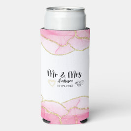 Modern roze en goud meneer en mevrouw. seltzer blikjeskoeler