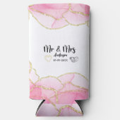 Modern roze en goud meneer en mevrouw. seltzer blikjeskoeler (Voorkant)