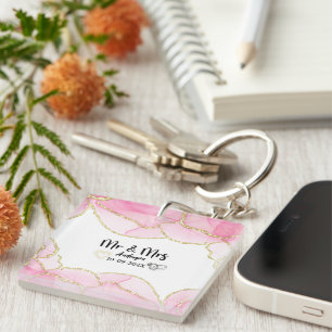Modern roze en goud meneer en mevrouw. sleutelhanger