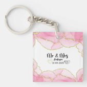 Modern roze en goud meneer en mevrouw. sleutelhanger (voorkant)