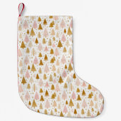 Modern roze en gouden boom patroon kleine kerstsok (Voorkant)