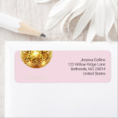 Modern Roze en Gouden Glans Disco Ball Chic Elegan Etiket (Insitu)