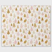 Modern roze en gouden kerstboom patroon cadeaupapier (Vlak)