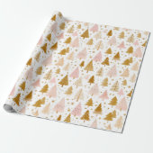 Modern roze en gouden kerstboom patroon cadeaupapier (Uitgerold)