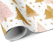 Modern roze en gouden kerstboom patroon cadeaupapier (Rol Hoek)