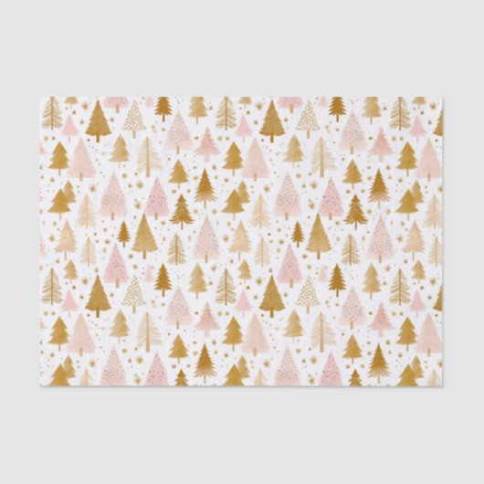 Modern roze en gouden kerstboom patroon tissuepapier (Voorkant)