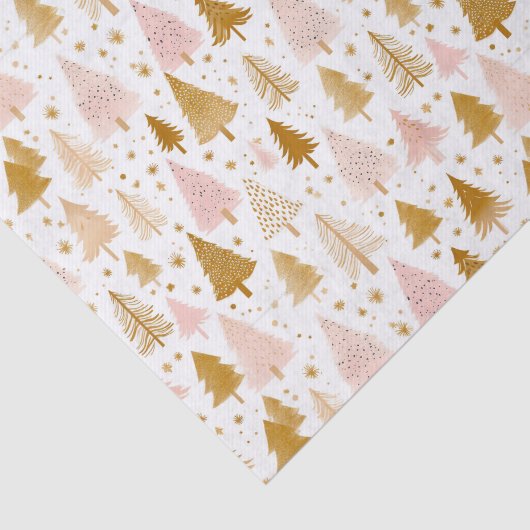 Modern roze en gouden kerstboom patroon tissuepapier (Detail)