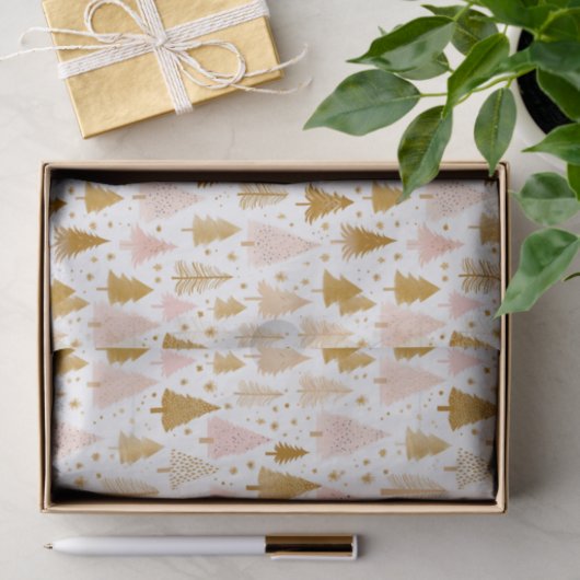 Modern roze en gouden kerstboom patroon tissuepapier (Geschenk)