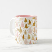 Modern roze en gouden kerstboom patroon tweekleurige koffiemok (Voorkant links)