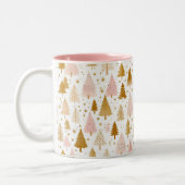 Modern roze en gouden kerstboom patroon tweekleurige koffiemok (Links)