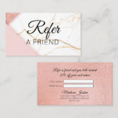 Modern roze en gouden marmer Verwijs een vriend Aanbevelingskaartje (Voorkant / Achterkant)