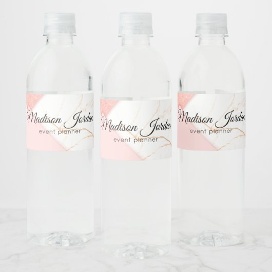 Modern Roze en Gouden Marmeren Waterflesetiket Waterfles Etiket (Flessen)