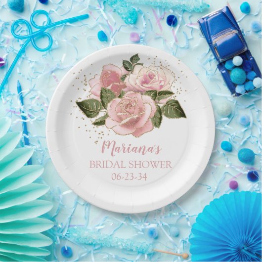 Modern Roze en Gouden Rozen Vrijgezellenfeest Papieren Bordje (Feest)