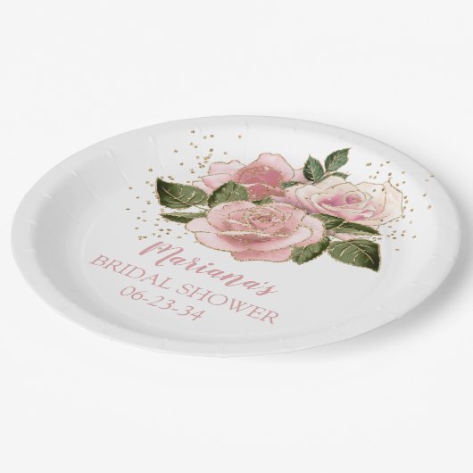 Modern Roze en Gouden Rozen Vrijgezellenfeest Papieren Bordje (Gekanteld)