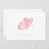 Modern Roze en Gouden Vlinder Elegant Bedankkaart (Voorkant / Achterkant)
