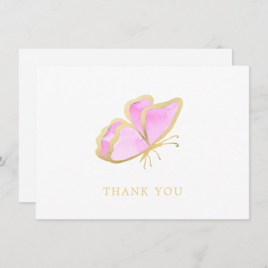 Modern Roze en Gouden Vlinder Elegant Bedankkaart (Voorkant / Achterkant)