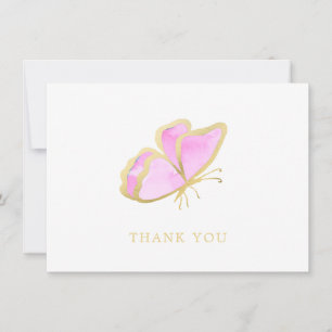 Modern Roze en Gouden Vlinder Elegant Bedankkaart